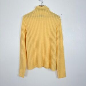 Alashan 100% Cashmere Turtleneck Sweater Womens XL Yellow Cable Knit Roll Neck